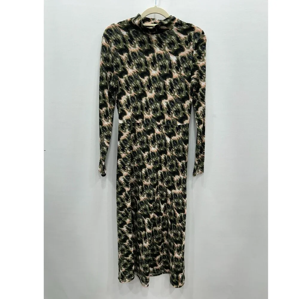 Rachel Comey Black and Beige Abstract-Print Long-Sleeve Midi Dress - Picture 2 of 12